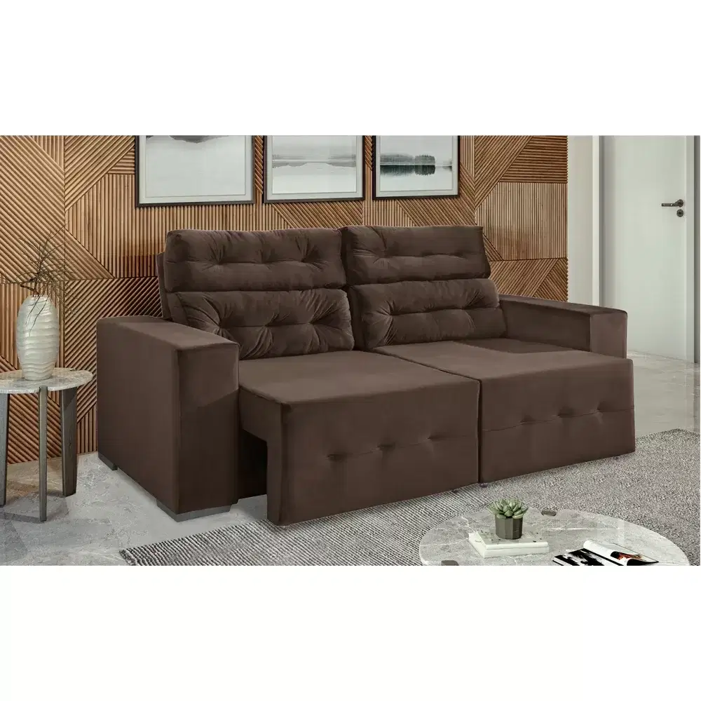 SOFA 3 LUGARES 2.10M RETRATIL/RECLINAVEL 2SS MONACO MARROM T02 JW