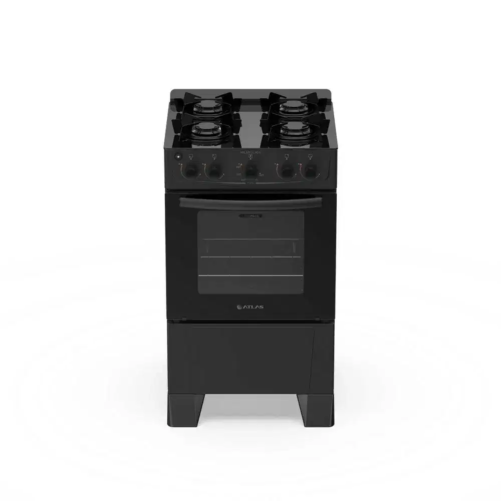 FOGAO 4 BOCAS ATLAS MILAO GLASS LIMPA FACIL PRETO BIVOLT