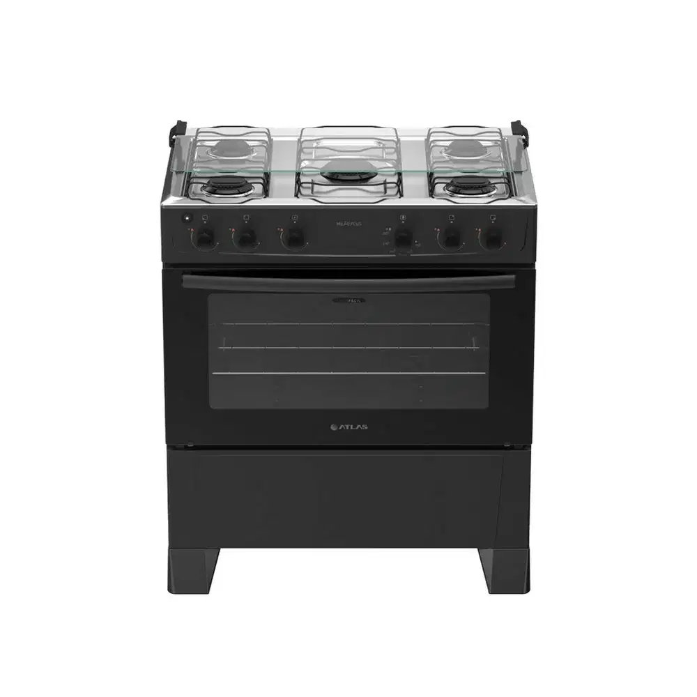 FOGAO 5 BOCAS ATLAS MILAO PLUS MESA INOX PRETO BIVOLT