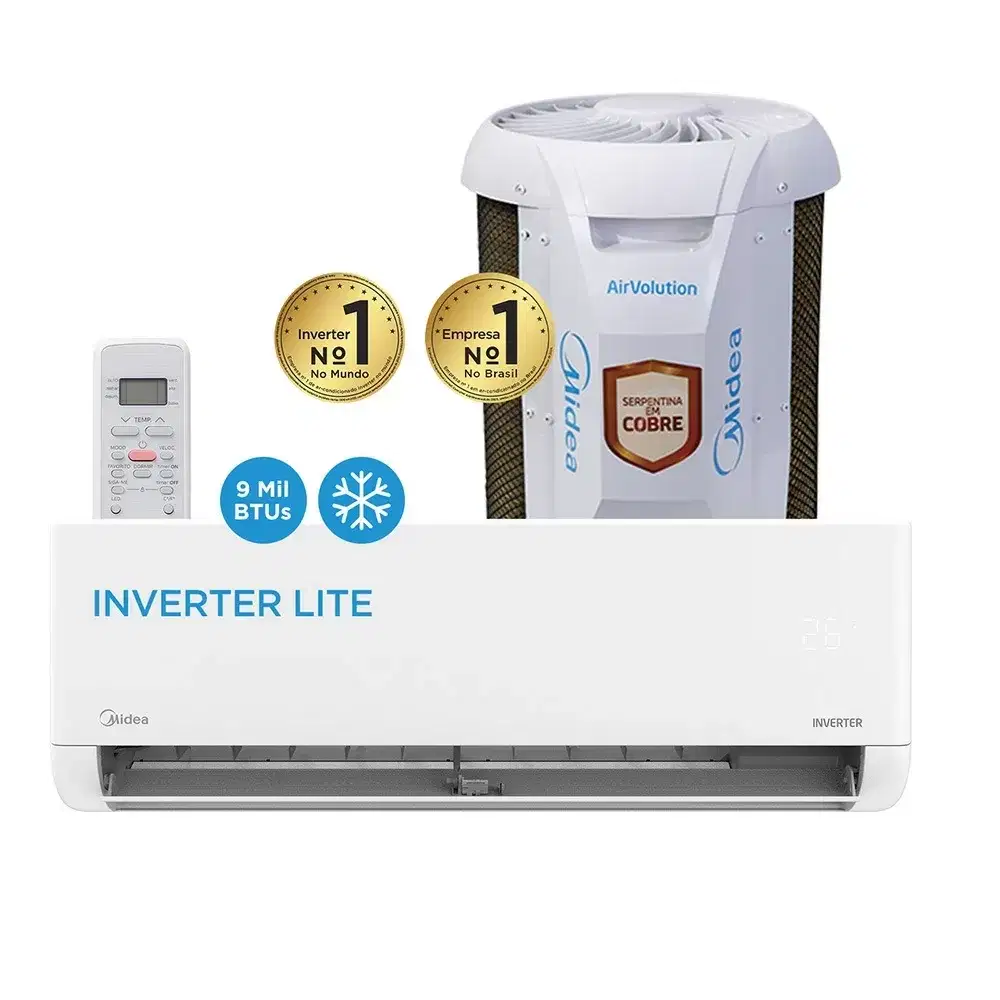 AR CONDICIONADO SPLIT INVERTER MIDEA AIRVOLUTION LITE 9000BTUS 38TBVCB09M5/42EBVCB09M5 BRANCO 220V