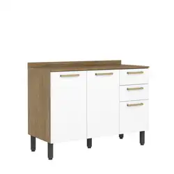 Balcão de Cozinha com Tampo 3 Portas 2 Gavetas Axé Branco