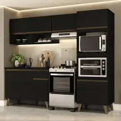 Armário de Cozinha Completa c Balcão Atlanta Essence Carraro Preto Touch