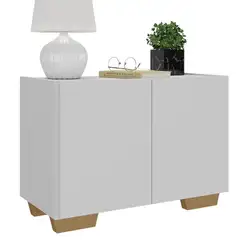 Mesa de Cabeceira com Pés 2 Portas Multimóveis MP4134 Branca/Natural Branco/Natural