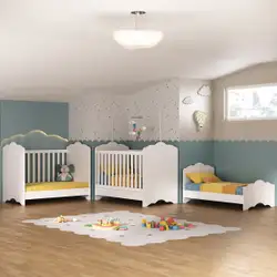 Berço Americano 3 em 1 para Colchão 70 x 130 cm com Grade Soft Nuvem Multimóveis Branco Branco-premium