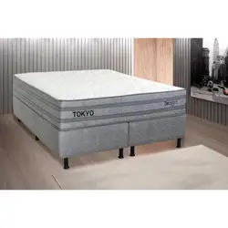 CONJUNTO CAMA BOX QUEEN MOLA ENSACADA TOKYO D28 C/EPS CINZA 158X198X74 120KG DESIGN DECOROAR