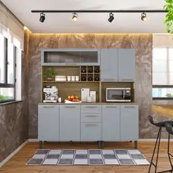 Cozinha Completa Compacta 190 cm 2 Gav Axé Cinza/Carvalho