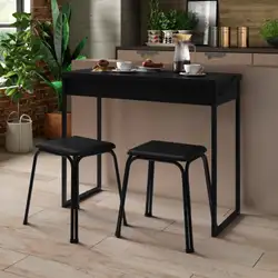 Conjunto Mesa Dobrável com 2 Banquetas Preto Carraro