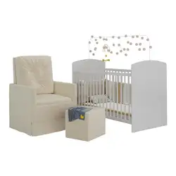 Berço com Poltrona de Amamentação e Puff Ana Lívia Multimóveis MP4075 Branco/Bege Branco/Bege