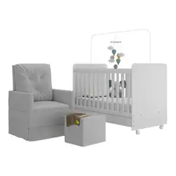 Berço Americano 3x1 com Poltrona de Amamentação e Puff Pimpolho Multimóveis MP4077 Branco/Cinza Branco/Cinza