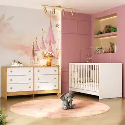 BERÇO 3 EM 1 PARA COLCHÃO 130 X 60CM COM CÔMODA FRAMBOESA MULTIMÓVEIS MP4679 - BRANCO/MADEIRADO BRANCO/MADEIRADO