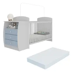 Berço Cômoda com Colchão Incluso Colinho de Mãe Multimóveis Branco/Azul