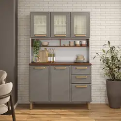 Cozinha Compacta em Aço 6 Portas 2 Gavetas Essência Natural