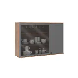 Armário Aéreo Milla com Portas de Vidro e Nog/Cinza 120 Carraro