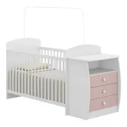 Berço Cômoda para Colchão 60 x 130 cm Rafael Multimóveis FG0516 Branco/Rosa