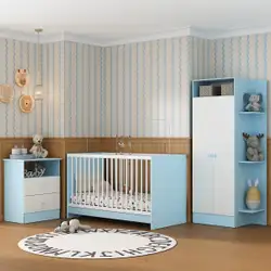 Jogo De Quarto Infantil Trevalla Móveis Pom Pom 3 Peças - Azul/Branco Azul/Branco