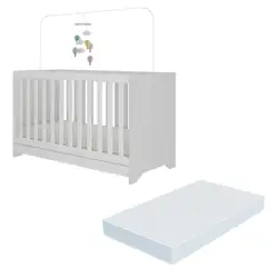 Berço 3 em 1 vira cama com Colchão Incluso Elza Multimóveis Branco