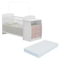 Berço Cômoda com Colchão Incluso Colinho de Mãe Multimóveis FG2951 Branco/Rosa