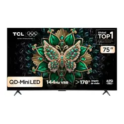 TV QD-MINI LED SMART 75 TCL 75C6K 4K GOOGLE TV 3 HDMI 1 USB PRETA BIVOLT