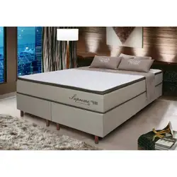 CONJUNTO CAMA BOX QUEEN ESPUMA SUPREME D45 C/EPS BEGE 158X198X72 150KG CAZA NOBRE