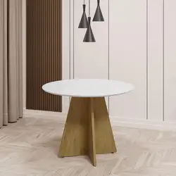 Mesa de Jantar Redonda 103cm Multimóveis CR50047 Carvalho/Off White Carvalho/Off White