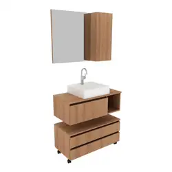 Gabinete de Banheiro com Cuba e Espelheira 80cm Multimóveis CR10094 Amêndoa Amêndoa