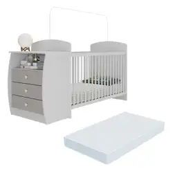 Berço Cômoda com Colchão Incluso Colinho de Mãe Multimóveis Branco/Cinza