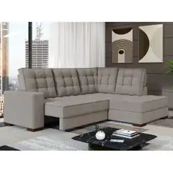 Sofá de Canto Retrátil e Reclinável 4 Lugares 220cm Multimóveis CR45346 Bege Bege